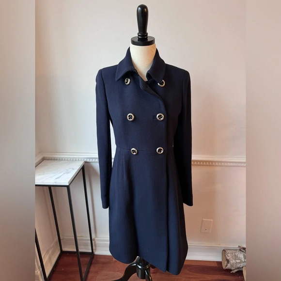 J. Crew Jackets & Blazers - J Crew Double Cloth Navy Double Breasted Empire Waist Coat with Gold Hardware